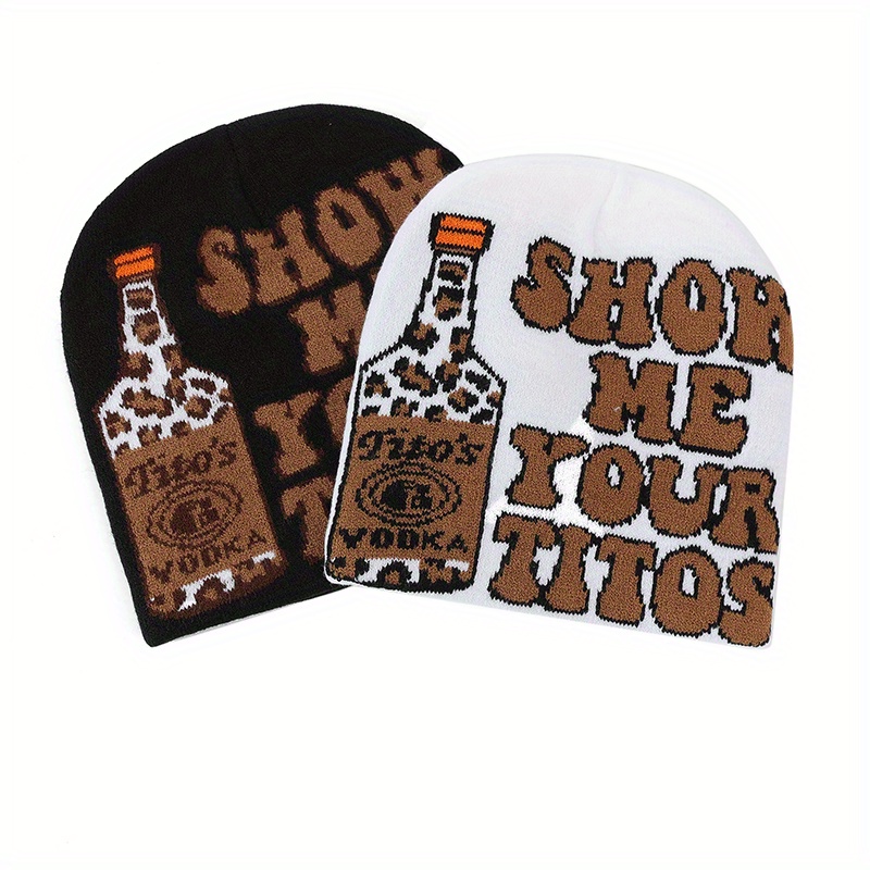 Wine Beer Hat - Erkekler Şarap Şişesi Leopar Grafikli Bere