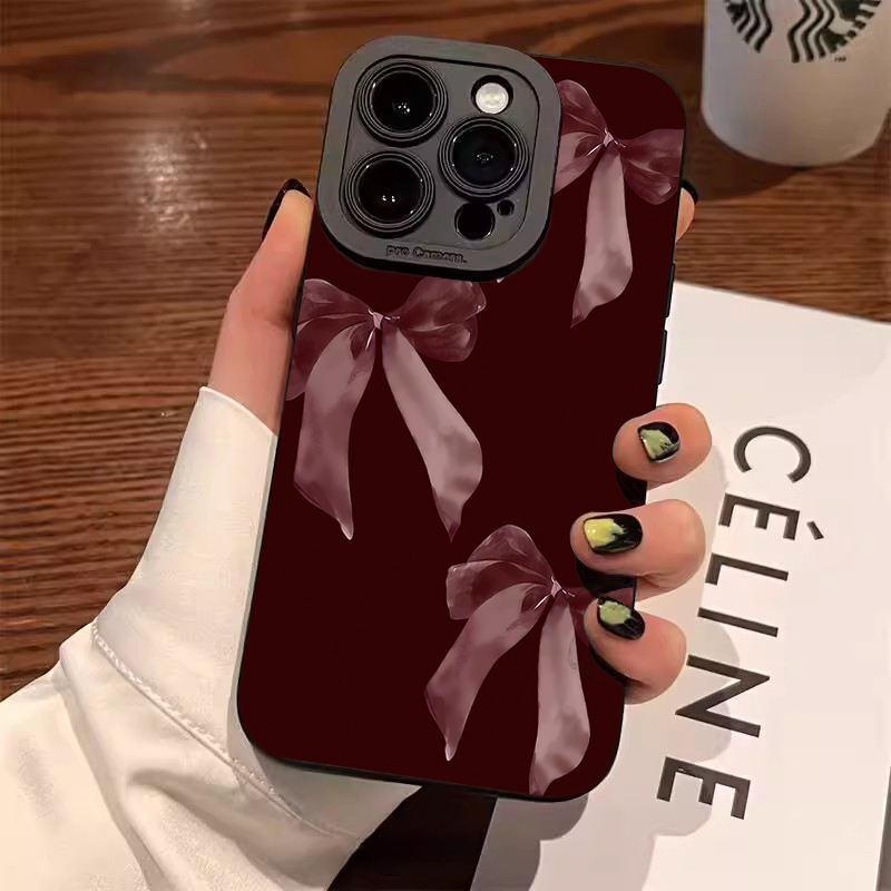 Wine & Beer Quito - Şarap Kırmızısı Fiyonk Desenli Yumuşak Telefon