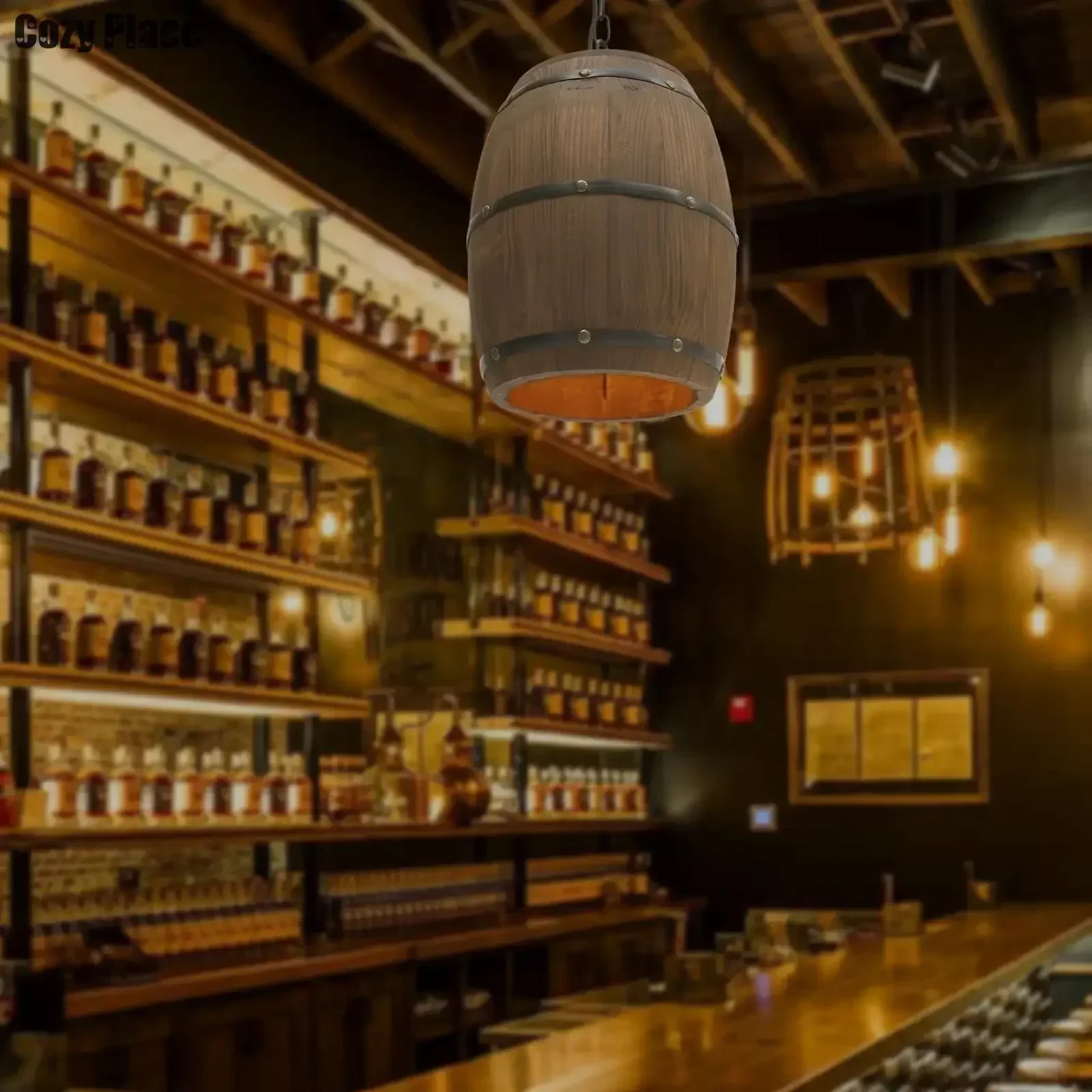 Wine & Beer Quito - Rustik Lamba Vintage Avize Ahşap Sarkıt